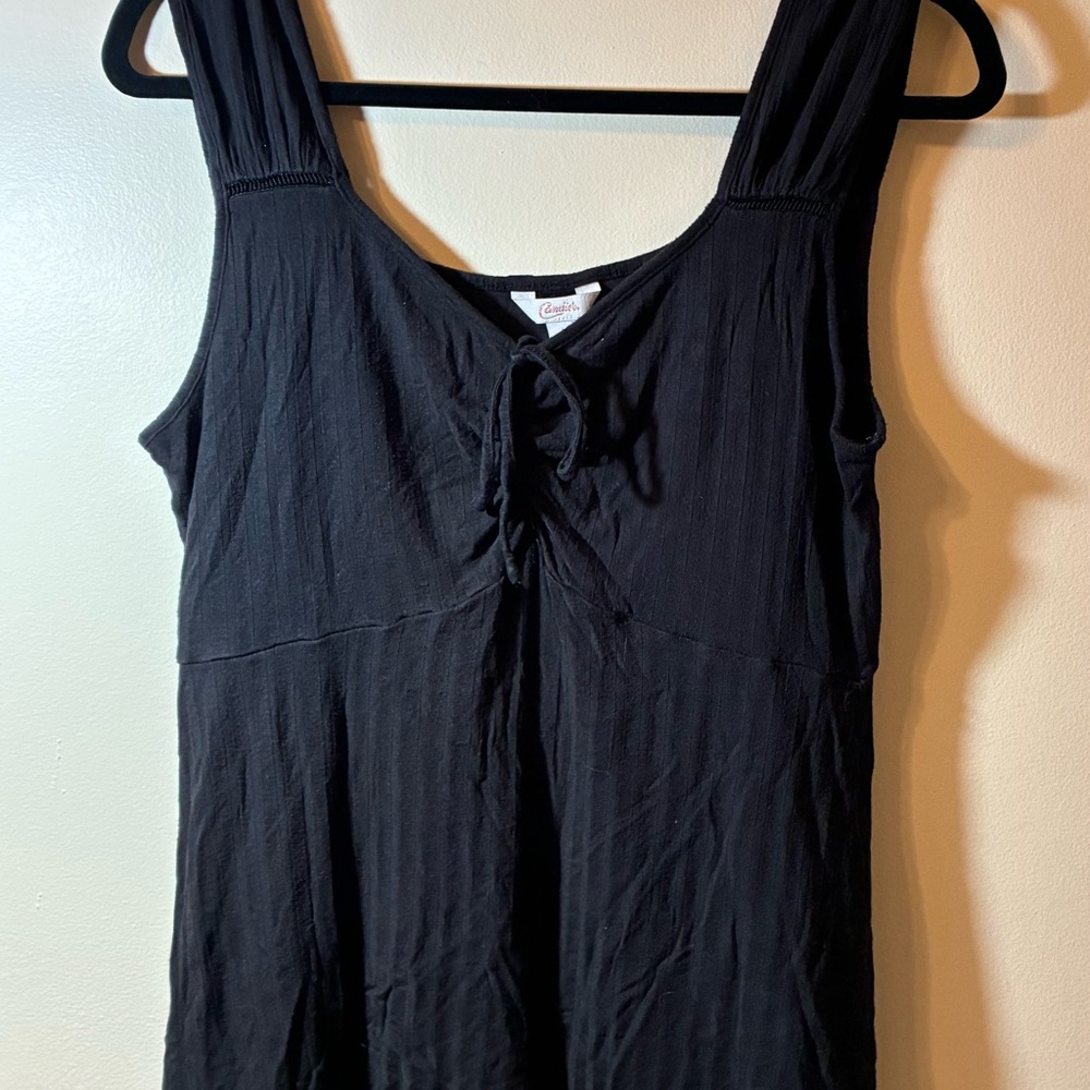 Candie's Black Tie-Front Black Ribbed Tank Top Coquette Peasant Boho Coquette - Picture 2 of 8